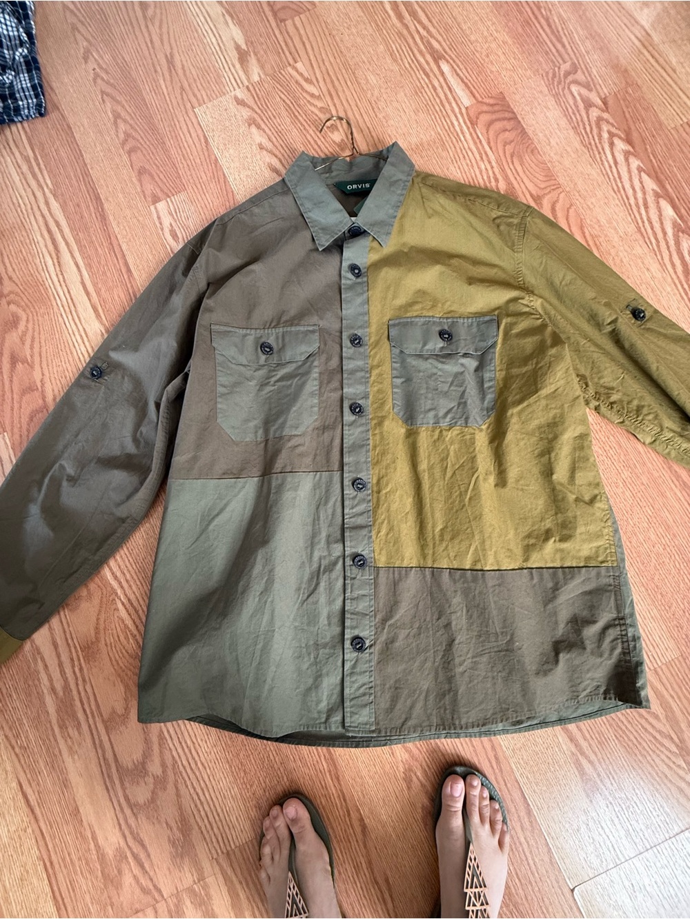 Orvis Men's Olive & Khaki Colorblock Button-Up Shirt Jacket